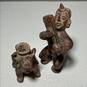 Vintage Hand Carved Clay Figurines Set of 2